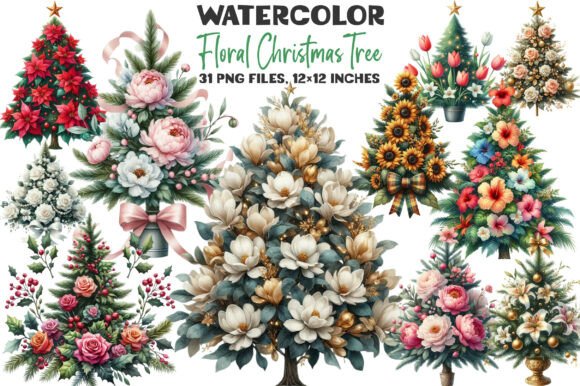 Download Watercolor Floral Christmas Tree Clipart - Tree clipart Collection