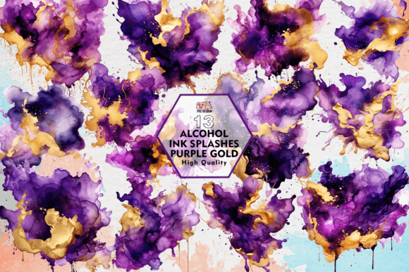 Download Alcohol Ink Splashes Purple Gold Clipart - Gold clipart Collection