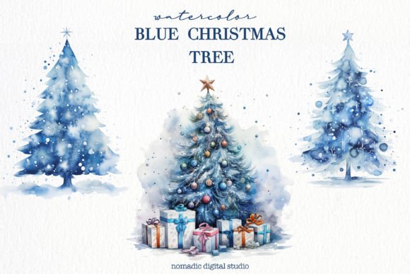Download 9 Watercolor Blue Christmas Tree Clipart - Tree clipart Collection