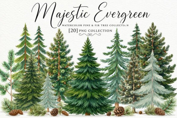 Download Watercolor Pine Tree Clipart Bundle PNG - Tree clipart Collection