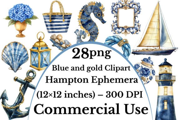 Download Blue and Gold Clipart Hampton Ephemera - Gold clipart Collection