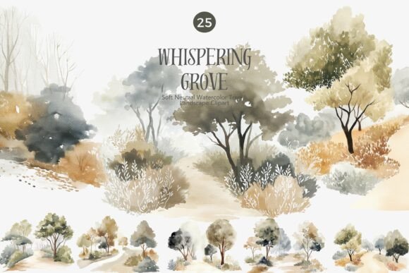 Download Neutral Watercolor Tree Clipart Bundle - Tree clipart Collection