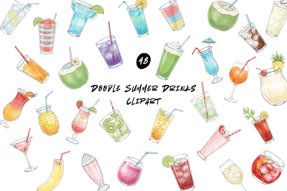 Download 48 Watercolor Summer Drink Clipart Set - Watercolor summer drink clipart Collection