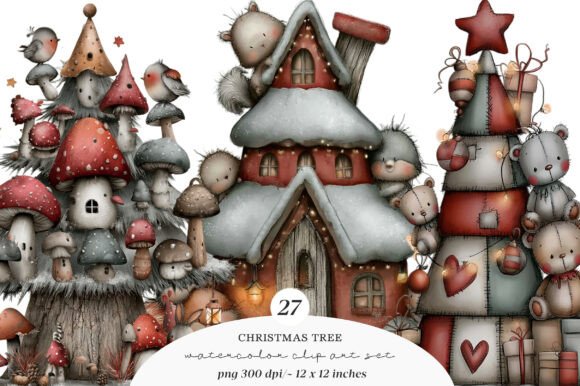 Download Whimsical Christmas Tree Clipart Bundle - Tree clipart Collection