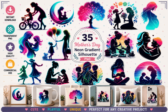 Download Neon Gradient Mother’s Day Silhouette - Premium Resources